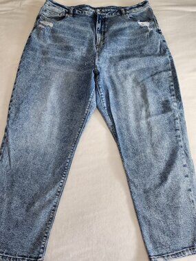 American Eagle Curvy Mom Jeans Size 20 Short Blue Distressed High Rise Stretch